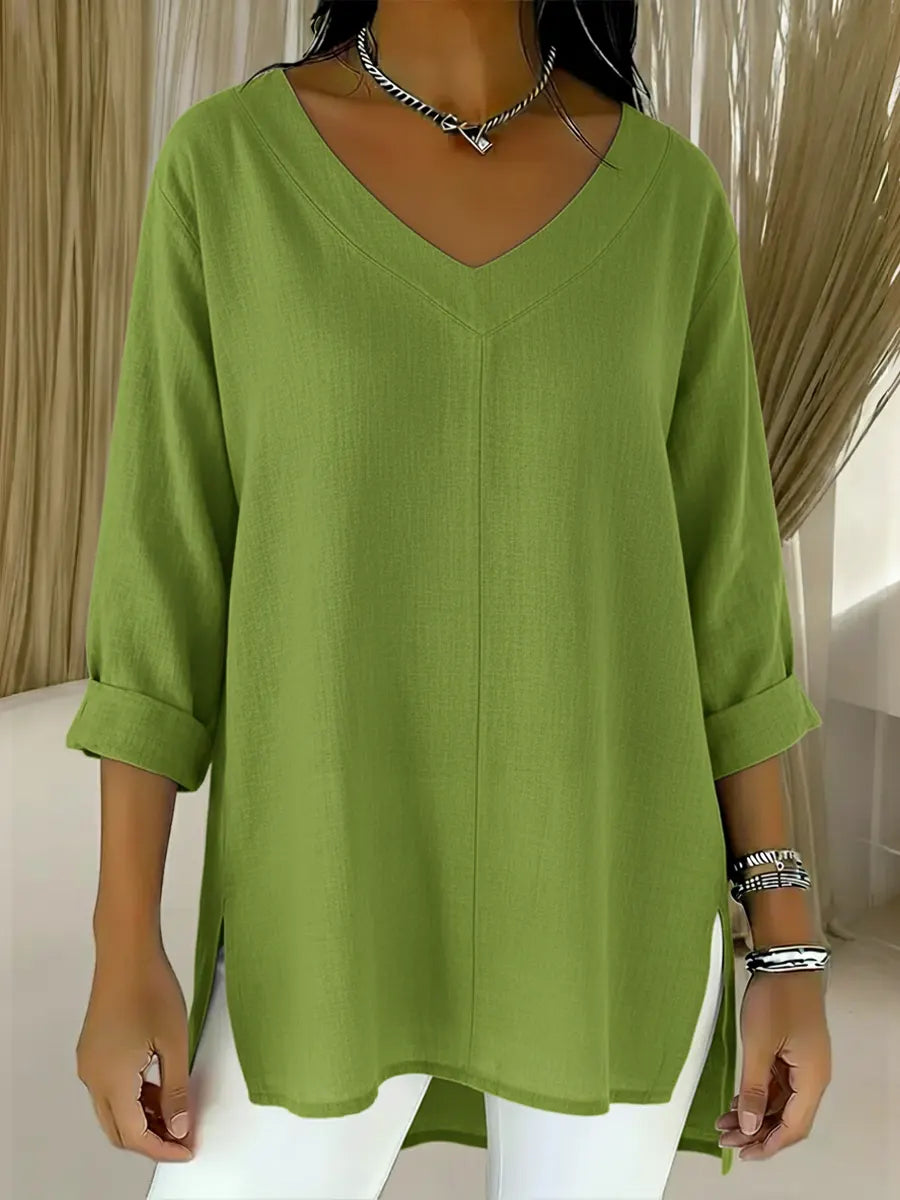 💝💝Women's Spring And Summer Casual V-neck Linen And Cotton Top