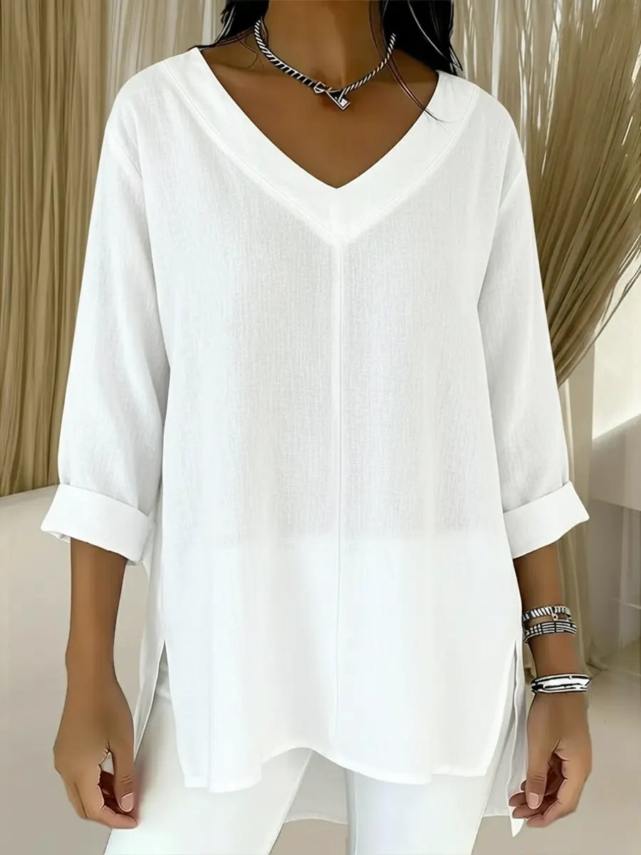 💝💝Women's Spring And Summer Casual V-neck Linen And Cotton Top