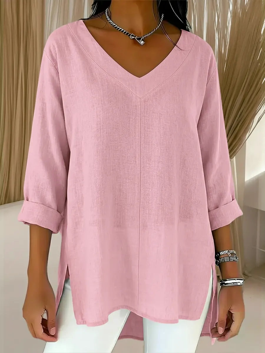 💝💝Women's Spring And Summer Casual V-neck Linen And Cotton Top