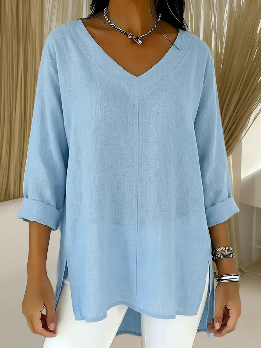 💝💝Women's Spring And Summer Casual V-neck Linen And Cotton Top
