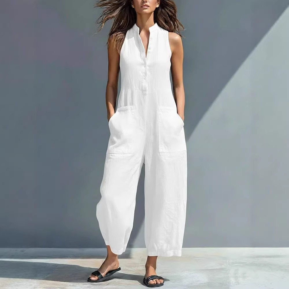 Minimalist Black Linen Easy-Wear Jumpsuit