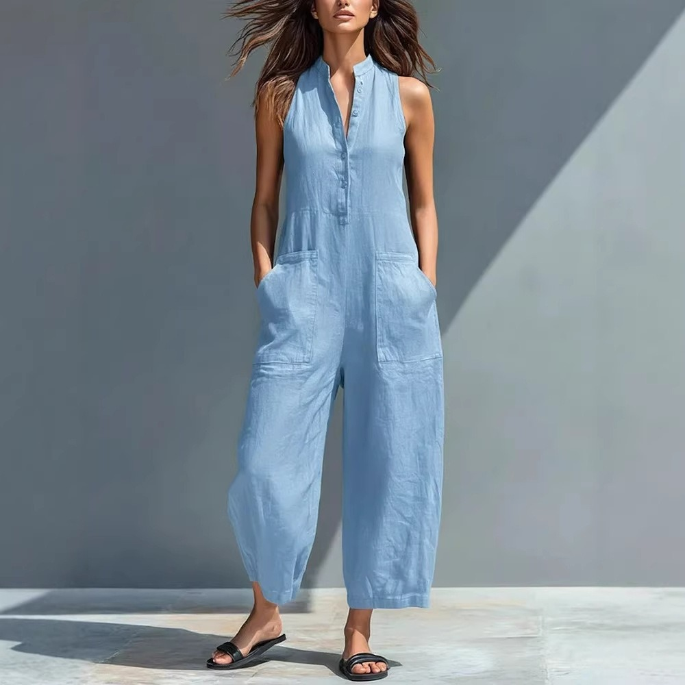 Minimalist Black Linen Easy-Wear Jumpsuit