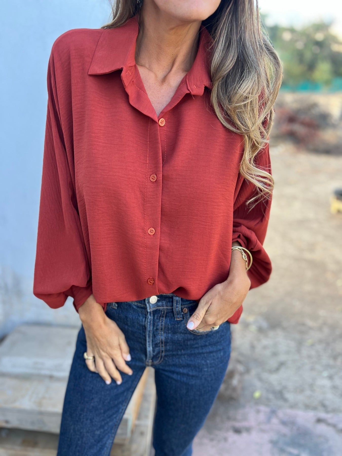 Wide Puffed Sleeves Blouse