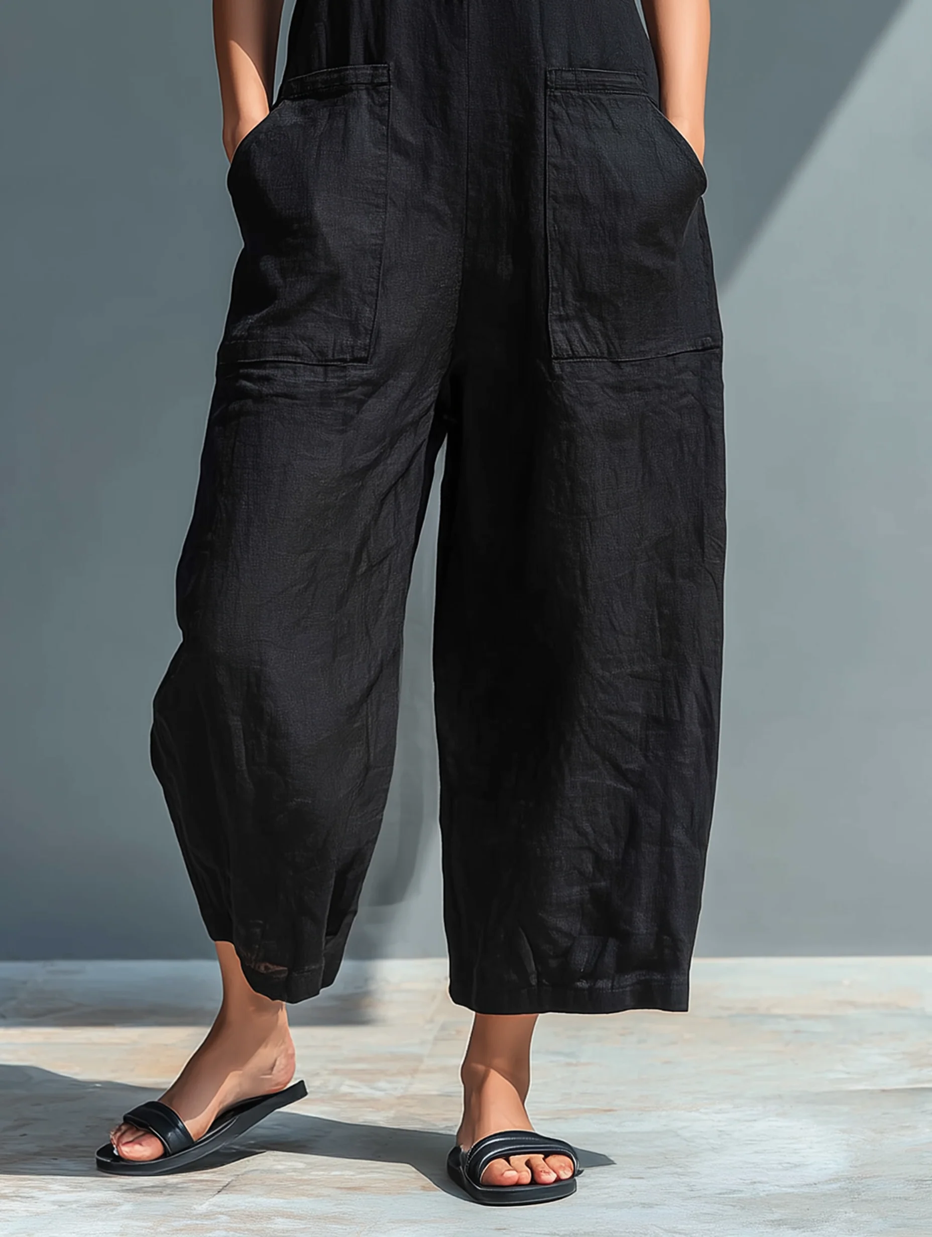 Minimalist Black Linen Easy-Wear Jumpsuit