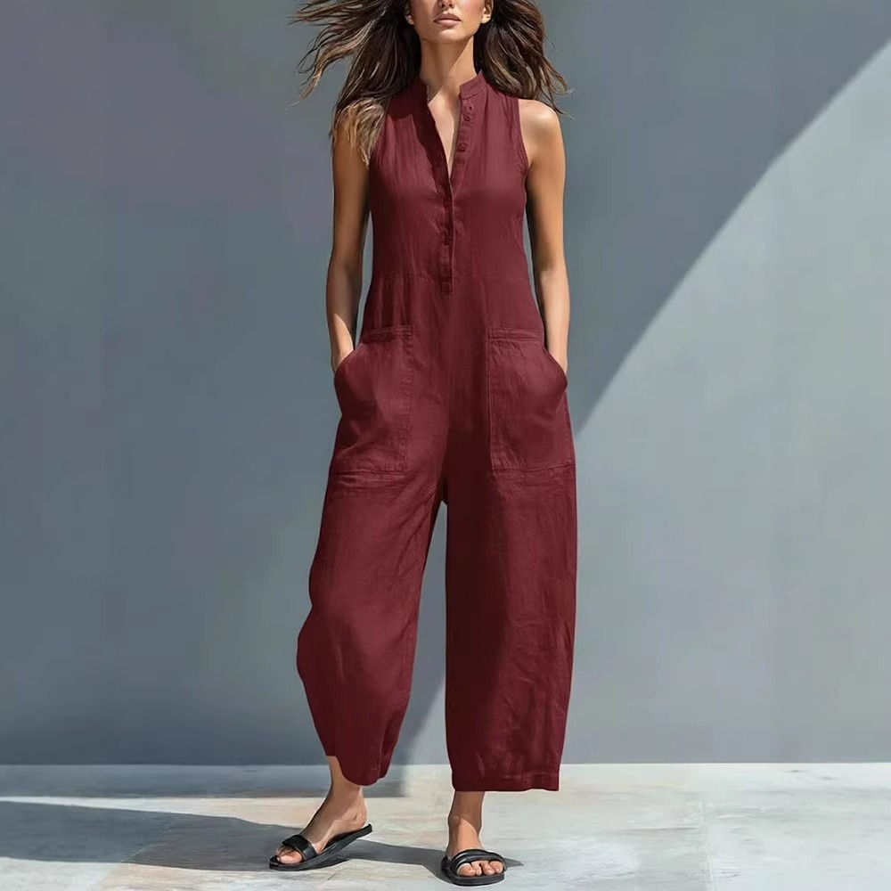 Minimalist Black Linen Easy-Wear Jumpsuit