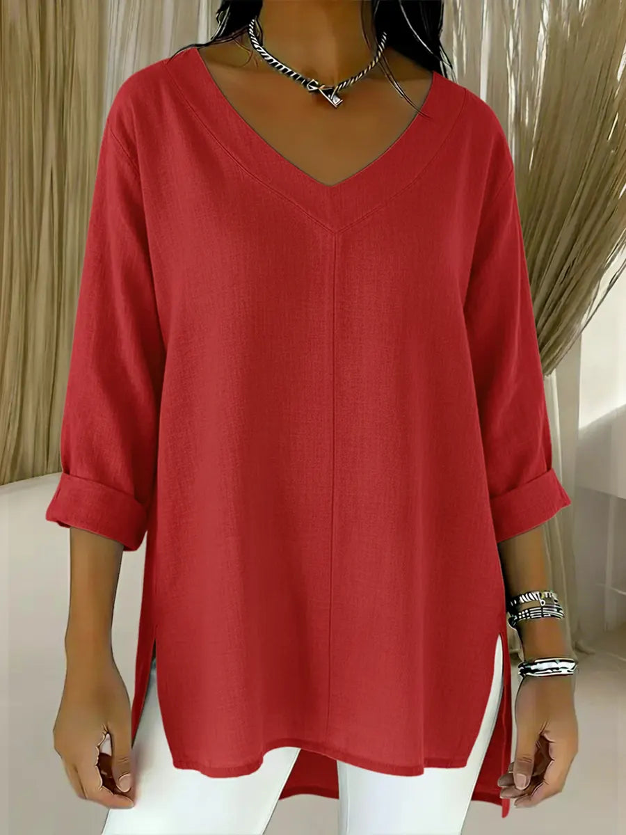 💝💝Women's Spring And Summer Casual V-neck Linen And Cotton Top