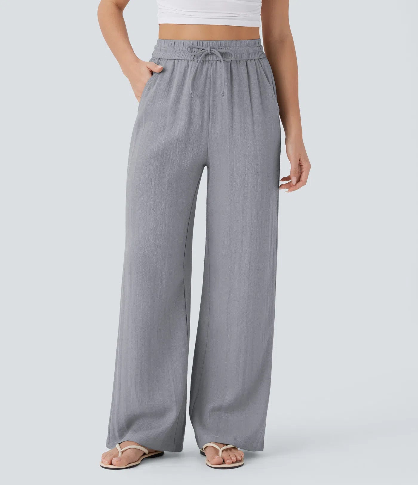 🔥 Best Seller | High Waisted Drawstring Wide Leg Casual Soft Touch Trousers with Side Pockets