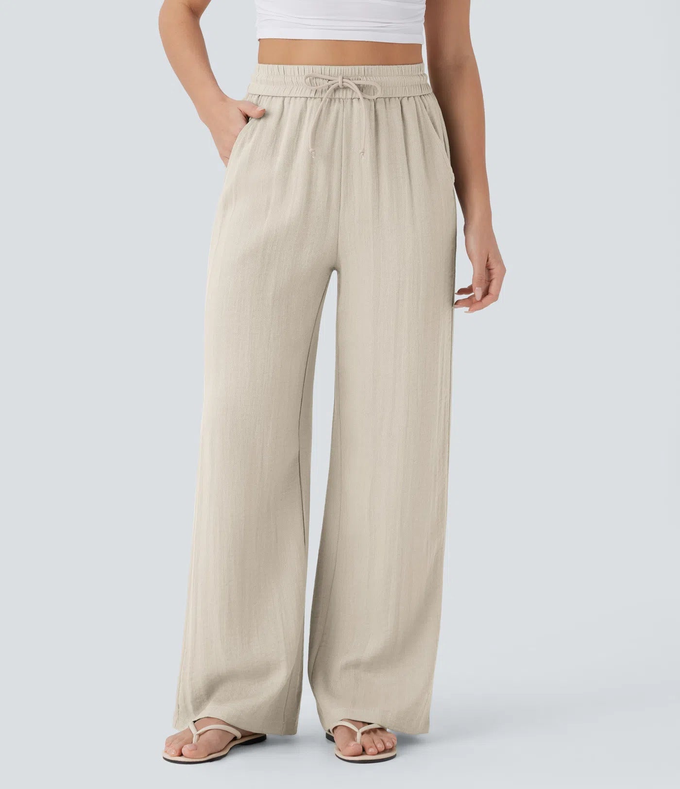 🔥 Best Seller | High Waisted Drawstring Wide Leg Casual Soft Touch Trousers with Side Pockets