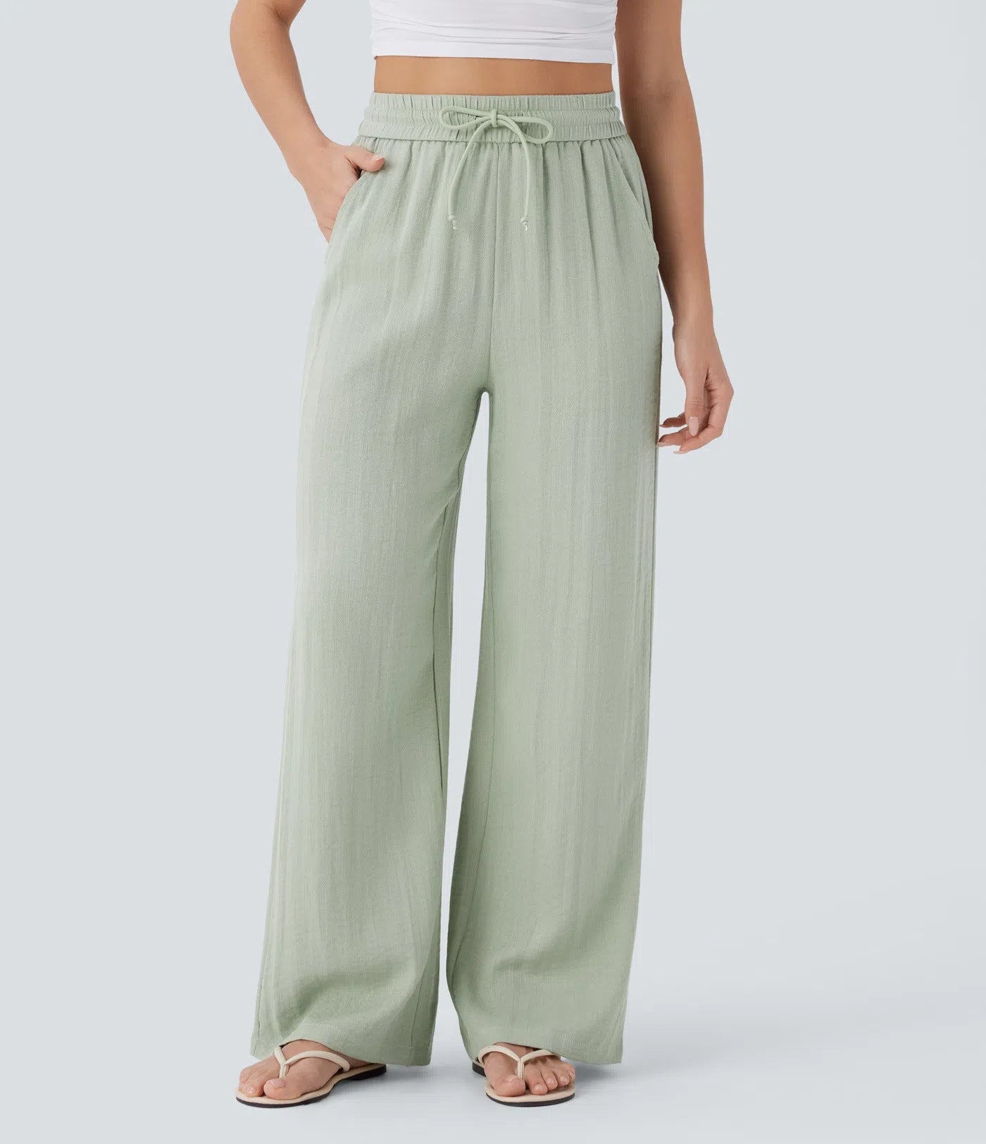 🔥 Best Seller | High Waisted Drawstring Wide Leg Casual Soft Touch Trousers with Side Pockets