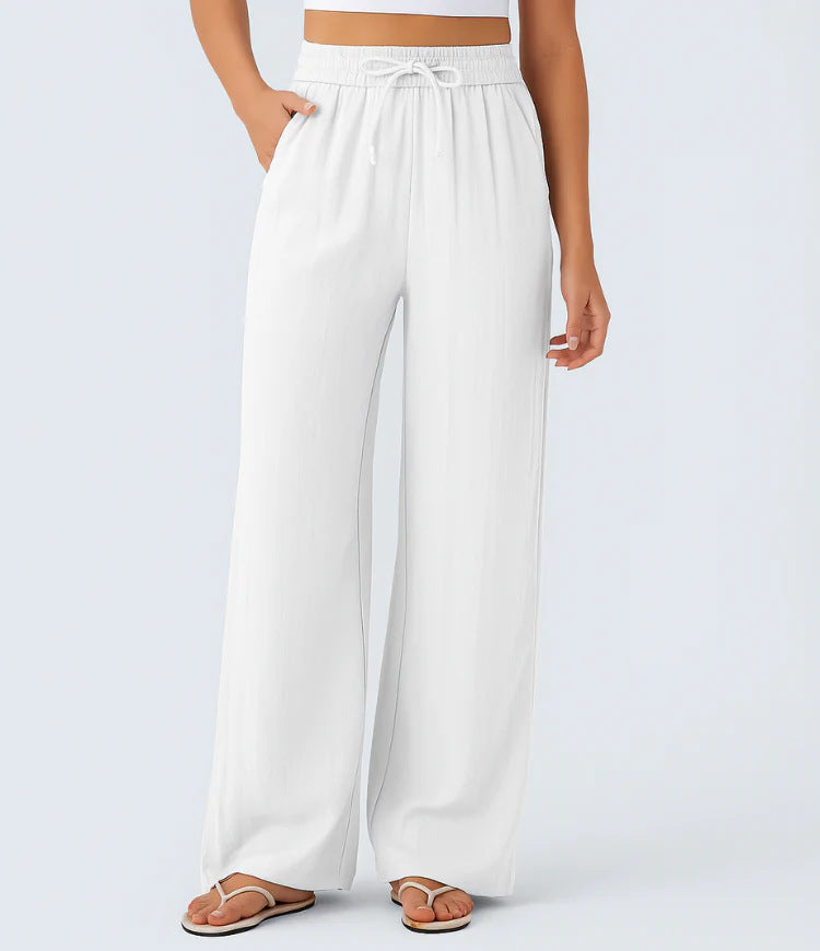 🔥 Best Seller | High Waisted Drawstring Wide Leg Casual Soft Touch Trousers with Side Pockets